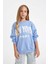 Kız Çocuk Oversize Geniş Kalıp Bisiklet Yaka Baskılı Sweatshirt D2880A824WN 10