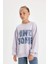 Kız Çocuk Oversize Geniş Kalıp Bisiklet Yaka Baskılı Sweatshirt D2880A824WN 10