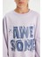 Kız Çocuk Oversize Geniş Kalıp Bisiklet Yaka Baskılı Sweatshirt D2880A824WN 11