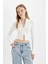 Fitted Dik Yaka Basic Düz Fermuarlı Fitilli Kaşkorse Crop Beyaz Hırka 9