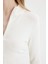 Fitted Dik Yaka Basic Düz Fermuarlı Fitilli Kaşkorse Crop Beyaz Hırka 11