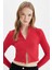 Fitted Dik Yaka Basic Düz Fermuarlı Fitilli Kaşkorse Crop Kırmızı Hırka D5124AX24AU 6