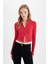 Fitted Dik Yaka Basic Düz Fermuarlı Fitilli Kaşkorse Crop Kırmızı Hırka D5124AX24AU 8