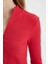 Fitted Dik Yaka Basic Düz Fermuarlı Fitilli Kaşkorse Crop Kırmızı Hırka D5124AX24AU 10