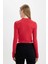 Fitted Dik Yaka Basic Düz Fermuarlı Fitilli Kaşkorse Crop Kırmızı Hırka D5124AX24AU 11
