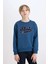 Erkek Çocuk Lacivert Bisiklet Yaka Nakışlı Sweatshirt D3053A824WN 6