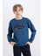 Erkek Çocuk Lacivert Bisiklet Yaka Nakışlı Sweatshirt D3053A824WN 7
