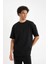 Boxy Fit Bisiklet Yaka Kısa Kollu Basic Düz Waffle Siyah Tişört B4443AX24AU 7