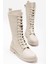 Pamira Bağcıklı Deri Çizme Bej 3