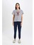 Pijama Takım Çizgili Baskılı Kısa Kollu Üst Basic Düz Beli Lastikli Alt-Fall in Love C5125AX24AU 7