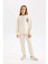 Kız Çocuk Relax Fit Bisiklet Yaka Baskılı İçi Yumuşak Tüylü Okul Sweatshirt D4272A824WN 7