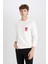 New Regular Fit Bisiklet Yaka Baskılı Kalın Sweatshirt D3670AX24AU 9