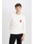 New Regular Fit Bisiklet Yaka Baskılı Kalın Sweatshirt D3670AX24AU 10