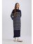 Regular Fit Polo Yaka Çizgili Maxi Triko Elbise A9801AX24WN 8
