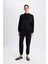 Relax Fit Kapüşonlu Kanguru Cepli Kalın Basic Düz Siyah Sweatshirt W1240AZ24WN 8