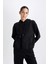 Relax Fit Kapüşonlu Kanguru Cepli Kalın Basic Düz Siyah Sweatshirt W1240AZ24WN 10