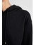 Relax Fit Kapüşonlu Kanguru Cepli Kalın Basic Düz Siyah Sweatshirt W1240AZ24WN 11