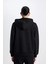Relax Fit Kapüşonlu Kanguru Cepli Kalın Basic Düz Siyah Sweatshirt W1240AZ24WN 12
