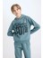 Erkek Çocuk 2'li Takım Kapüşonlu Baskılı Sweatshirt Beli Lastikli Eşofman Altı D3561A824WN 10