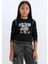 Kız Çocuk Cropped Fit Bisiklet Yaka Baskılı Fitilli Kaşkorse Uzun Kollu Tişört 7