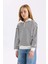 Kız Çocuk Oversize Geniş Kalıp Yarım Fermuarlı Çizgili Sweatshirt D2883A824WN 7