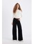 Wide Leg Kışlık Gabardin Siyah Pantolon Geniş Bol Paça Normal Bel Basic Düz D3766AX24AU 7