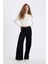 Wide Leg Kışlık Gabardin Siyah Pantolon Geniş Bol Paça Normal Bel Basic Düz D3766AX24AU 8