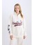 Coool Disney Mickey & Minnie Oversize Geniş Kalıp Fermuarlı Dik Yaka Baskılı Kalın Beyaz Sweatshirt D5958AX24WN 8