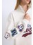 Coool Disney Mickey & Minnie Oversize Geniş Kalıp Fermuarlı Dik Yaka Baskılı Kalın Beyaz Sweatshirt D5958AX24WN 11