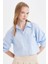 Coool Oversize Geniş Kalıp Basic Düz Cepli Oxford Uzun Kollu Crop Gömlek D4031AX24AU 10