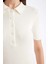 Fitted Polo Yaka Kısa Kollu Yırtmaçlı Midi Triko Elbise D4914AXNS 18