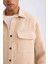 Bej Polo Yaka Düz Uzun Kollu Gömlek Ceket D3374AX24AU 14