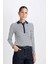 Slim Fit Dar Kesim Polo Yaka Düğmeli Çizgili Fitilli Kaşkorse Uzun Kollu Tişört D5140AX24AU 9