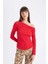 Kırmızı Slim Fit Dar Kesim Tek Omuzlu Ribana Basic Düz Uzun Kollu Tişört D4970AX24AU 10