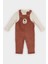 Erkek Bebek 2'li Takım Uzun Kollu Tişört Kadife Ayıcık Baskılı Salopet Tulum D6030A524WN 6