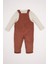 Erkek Bebek 2'li Takım Uzun Kollu Tişört Kadife Ayıcık Baskılı Salopet Tulum D6030A524WN 10