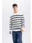 Standart Fit Normal Kesim Bisiklet Yaka Çizgili Triko Kazak B0546AX24WN 10