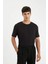 Regular Fit Bisiklet Yaka Krinkıl Kısa Kollu Siyah Tişört D6477AX24HS 8