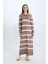 Regular Fit Polo Yaka Düğmeli Çizgili Uzun Kollu Maxi Triko Elbise D6523AXNS 9