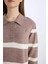 Regular Fit Polo Yaka Düğmeli Çizgili Uzun Kollu Maxi Triko Elbise D6523AXNS 12