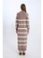 Regular Fit Polo Yaka Düğmeli Çizgili Uzun Kollu Maxi Triko Elbise D6523AXNS 13