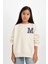 Kız Çocuk Oversize Geniş Kalıp Bisiklet Yaka Baskılı Sweatshirt D4383A824WN 6