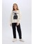 Kız Çocuk Siyah Straight Fit Düz Kesim Beli Lastikli Pantolon D5984A824WN 10