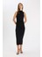 Bodycon Vücudu Saran Yarım Balıkçı Yaka Kolsuz Maxi Siyah Abiye Elbise D5067AX24AU 6