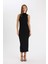 Bodycon Vücudu Saran Yarım Balıkçı Yaka Kolsuz Maxi Siyah Abiye Elbise D5067AX24AU 7
