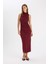 Bodycon Vücuda Oturan Basic Düz Yarım Balıkçı Yaka Kolsuz Maxi Bordo Elbise 6