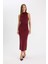 Bodycon Vücuda Oturan Basic Düz Yarım Balıkçı Yaka Kolsuz Maxi Bordo Elbise 8