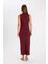 Bodycon Vücuda Oturan Basic Düz Yarım Balıkçı Yaka Kolsuz Maxi Bordo Elbise 11