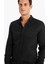 Slim Fit Dar Kesim Polo Yaka Dokulu Uzun Kollu Siyah Gömlek T2066AZ25SP 7