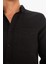 Slim Fit Dar Kesim Polo Yaka Dokulu Uzun Kollu Siyah Gömlek T2066AZ25SP 11